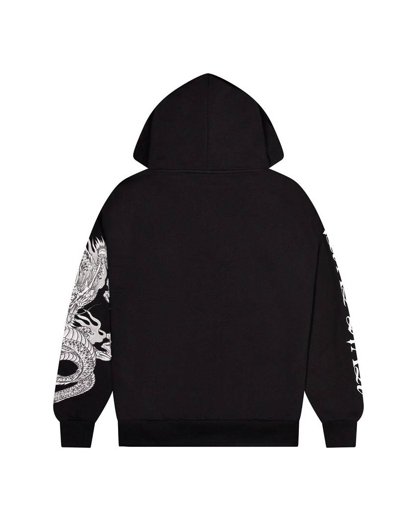 Trapstar x Ed Hardy Script Hoodie Mustat | TS-65364