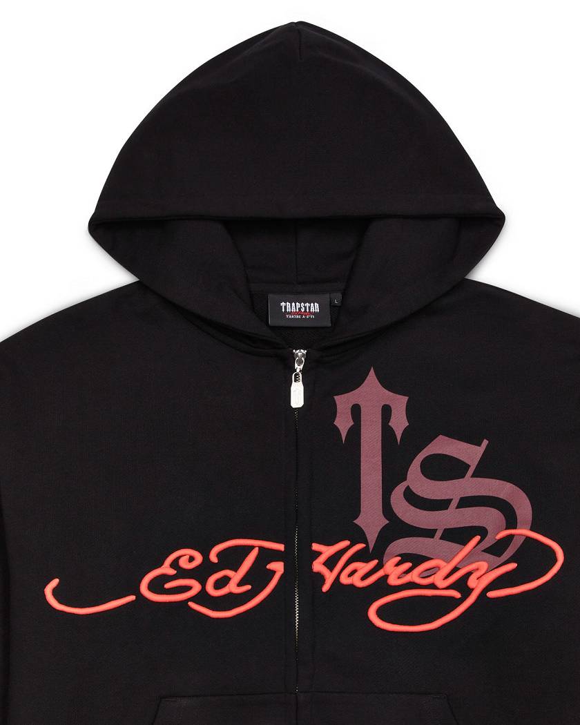 Trapstar x Ed Hardy Script Hoodie Mustat | TS-65364
